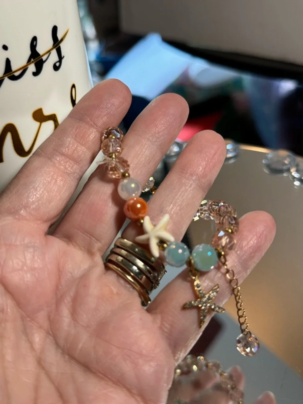 kate spade White travel tumbler with straw & glass beaded bracelet.NWOT - Picture 7 of 7